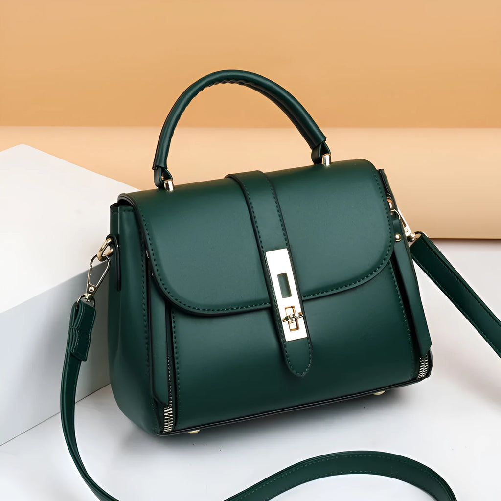 Women's soft leather messenger bag in square vertical design with adjustable shoulder strap