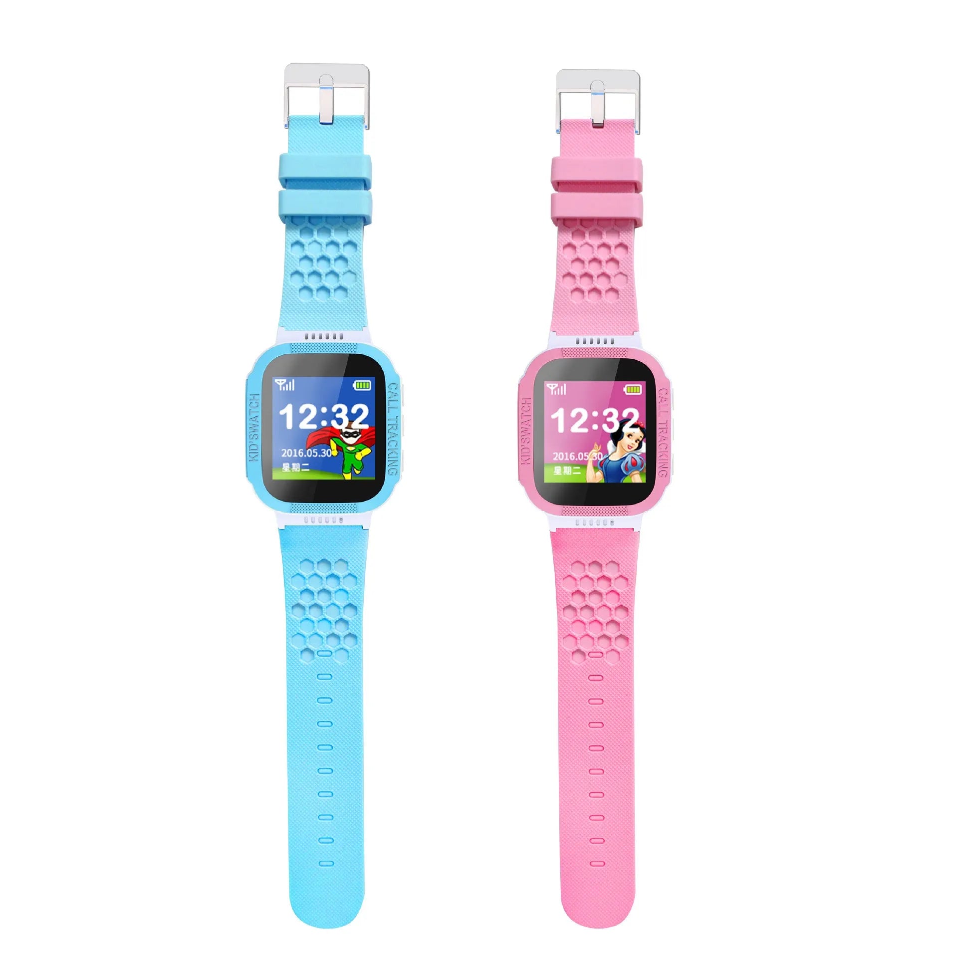 Children's blue phone watch with 1.44-inch IPS screen showing simple interface