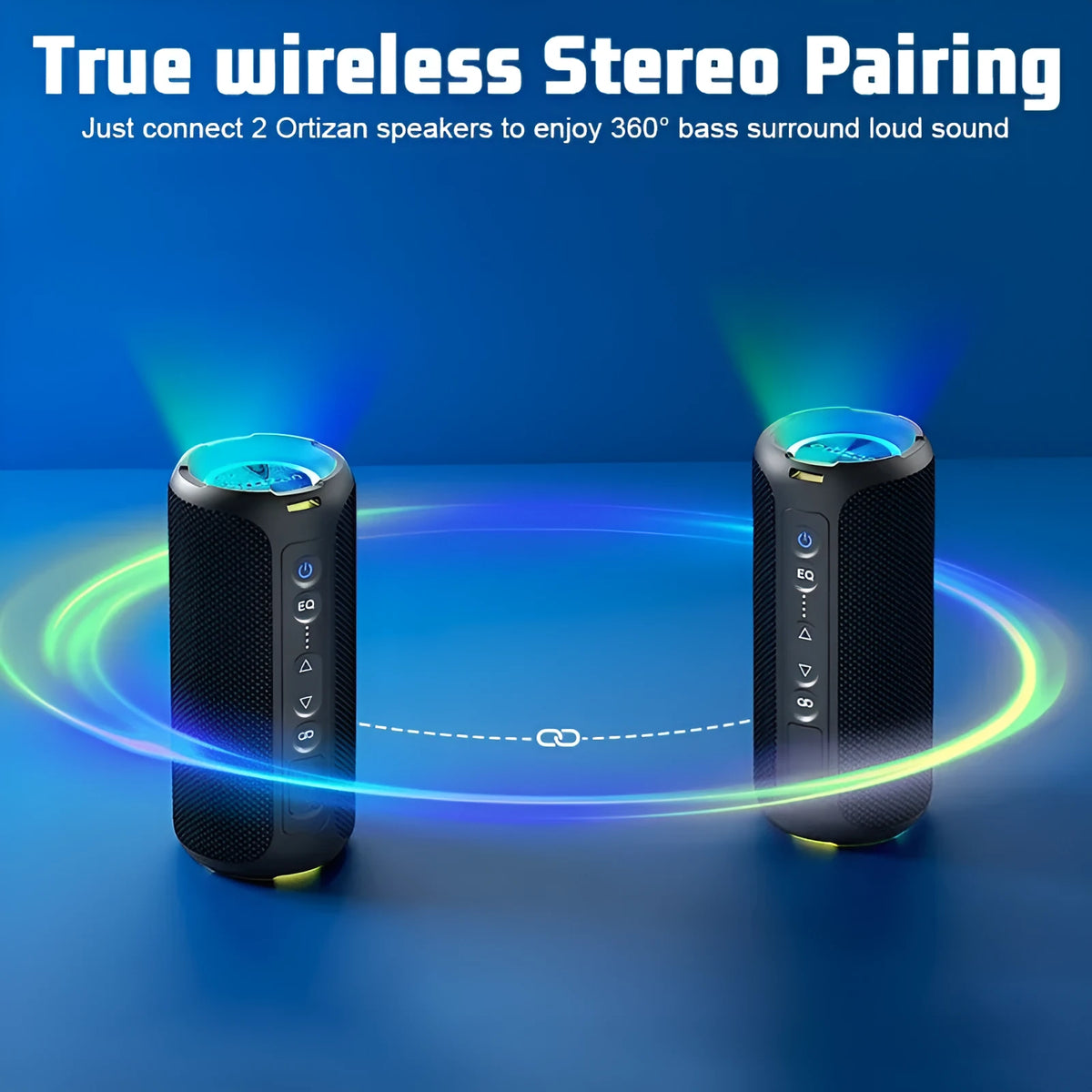 Black and blue fabric wireless Bluetooth speaker with luminous lighting effects