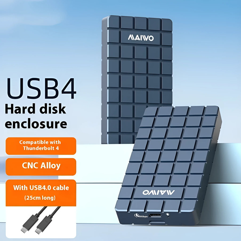Silver aluminium USB4 hard disk box for M.2 NVMe SSDs with 40Gbps speed