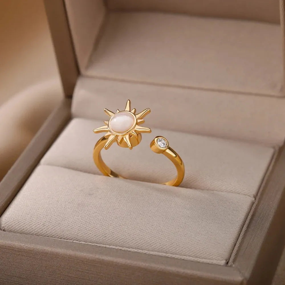 Simple geometric copper decompression ring with adjustable opening in gold or platinum finish