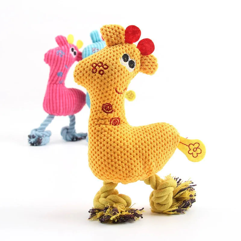 Blue deer shaped plush dog toy with corn grain texture and sound feature for pets