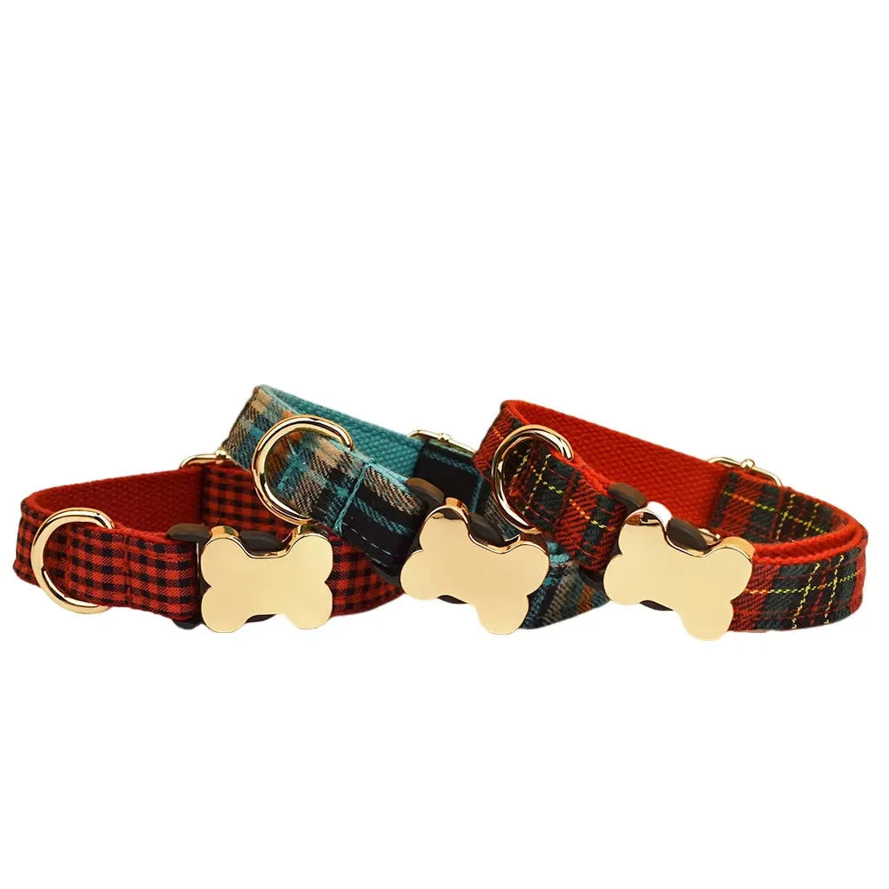 Flat printed nylon dog collar with bone buckle in multiple colour options