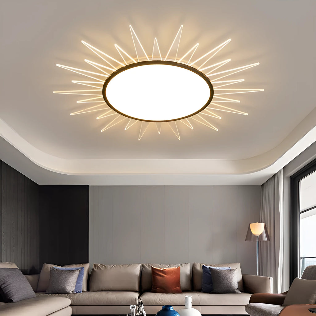 Modern round aluminium LED ceiling lamp with remote control for dimming and color adjustment