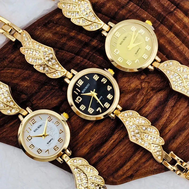 Women's stainless steel watch with round dial and Vachette clasp, shown in gold colour option.
