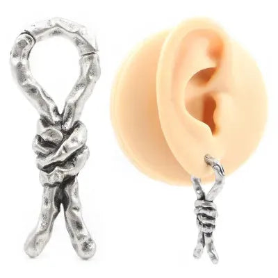Copper piercing earrings with bend and hitch design for auricle placement measuring 4mm