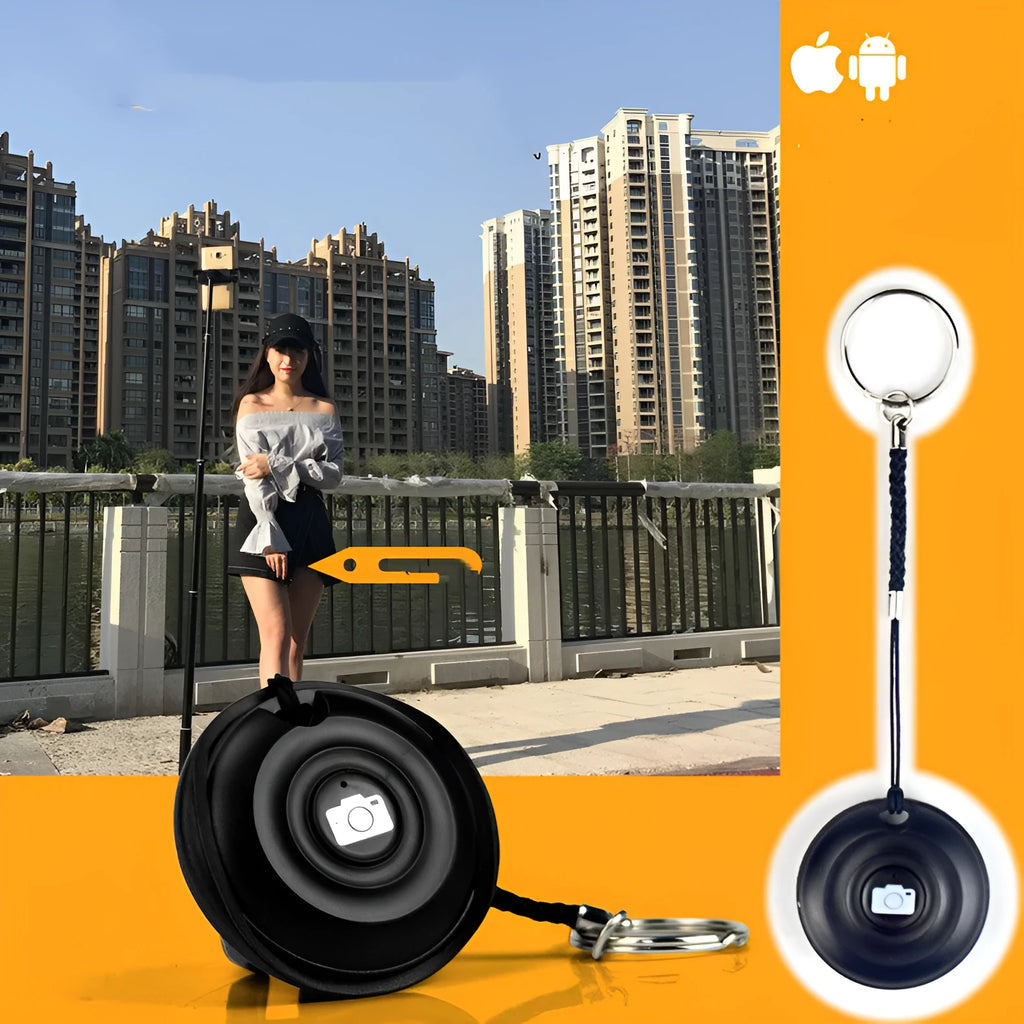 Black Bluetooth selfie remote control made of PC material weighing 27g