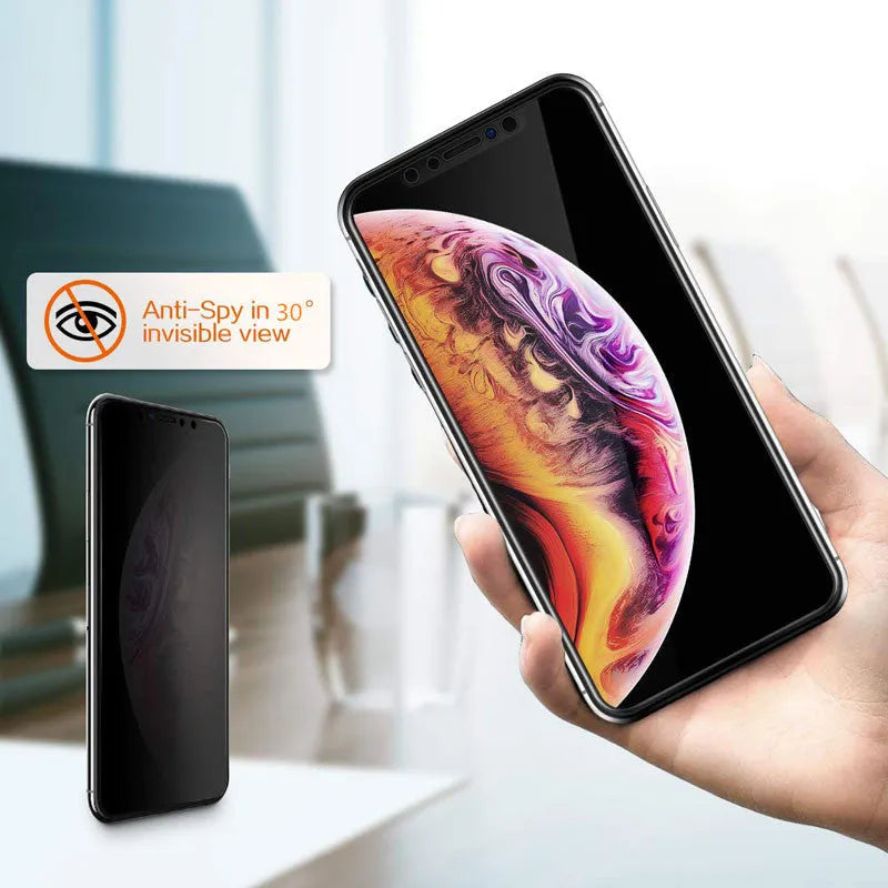 Anti-peeping tempered glass iPhone screen protector in black colour for privacy protection