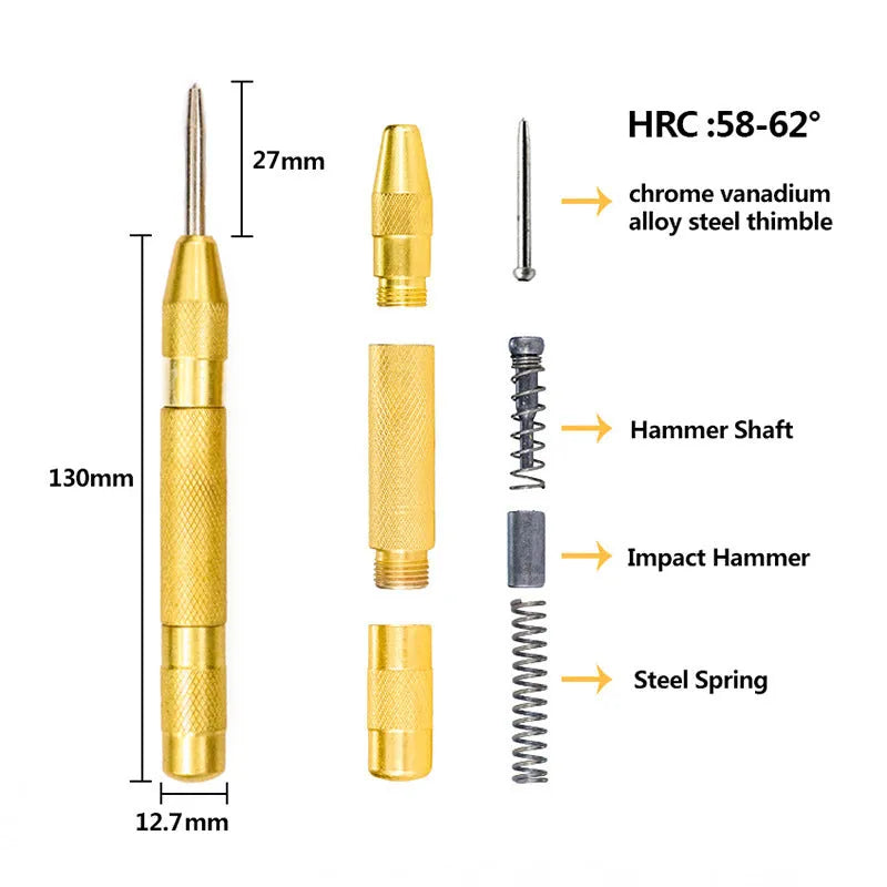 Cone-shaped step drill bits and a centre punch from a high-speed steel tool set on a workshop bench.