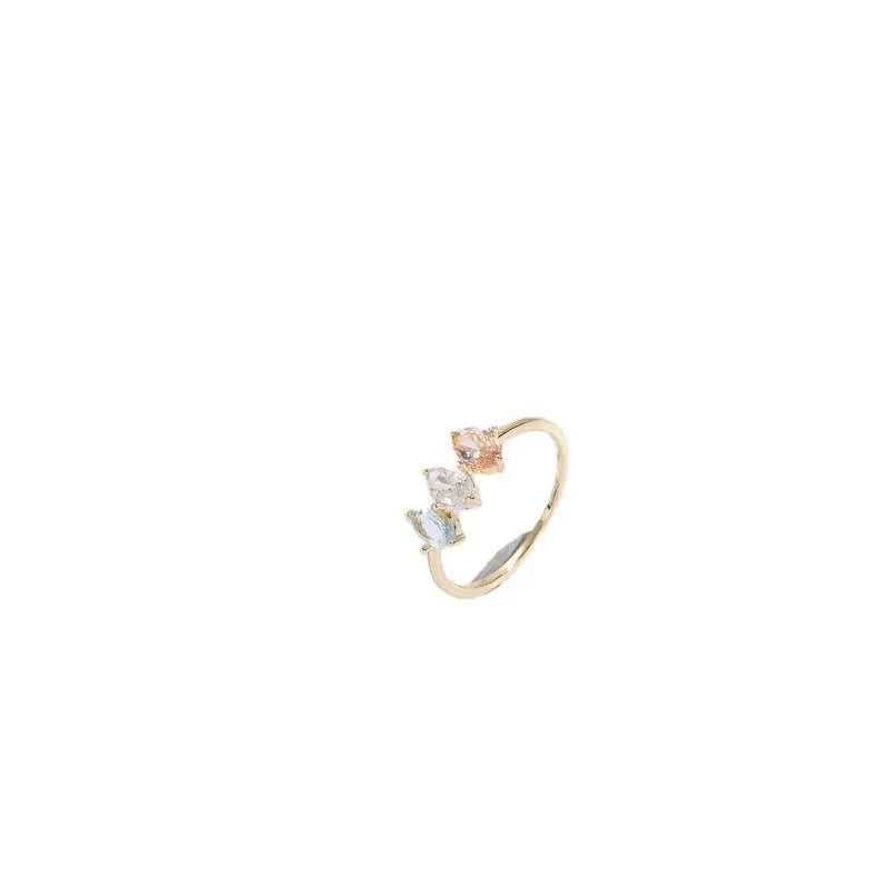 Geometric triangle women's ring with horse eye tricolour zircon stone in electroplated 14k gold colour
