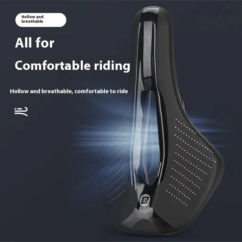 Black and pink PU foam bicycle seat cushion for M size mountain bike saddles.