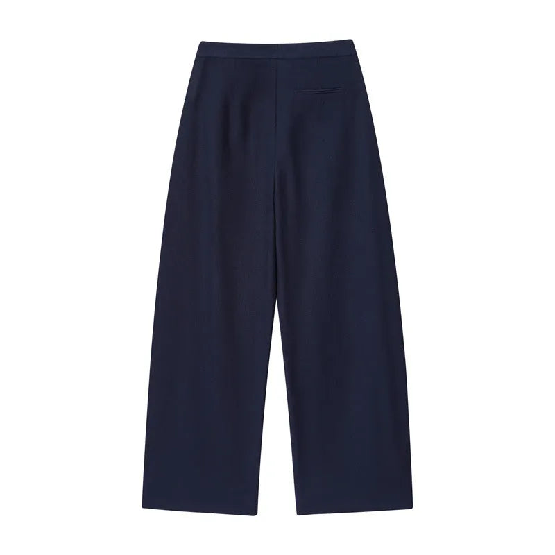 Women's linen-blend shirt with flounced sleeves and matching wide-leg trousers coordinated set