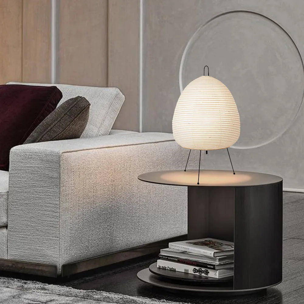 Japanese style handmade rice paper table lamp with aluminium base and dimmable lighting