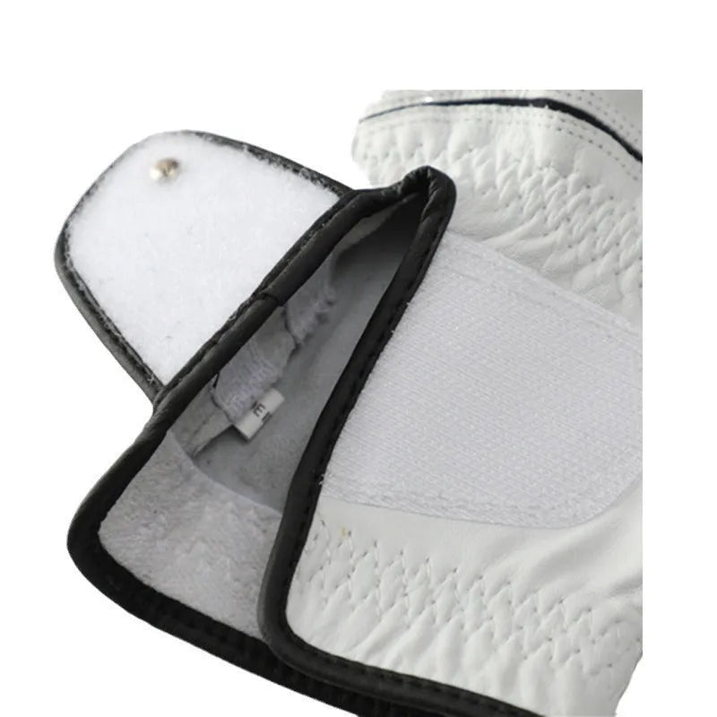 White half sheepskin golf glove for men showing non-slip palm.