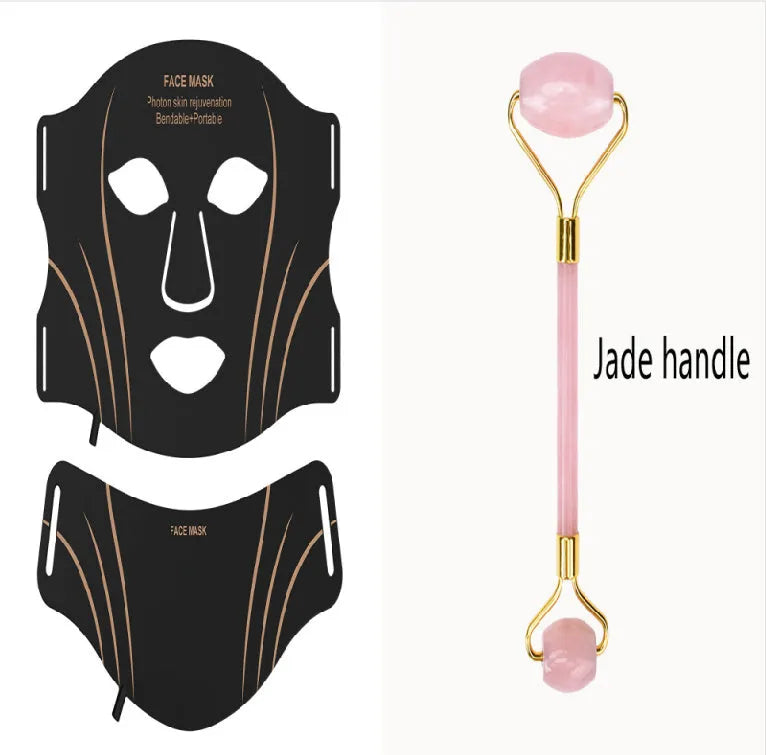 Black gold facial mask IPL device with LED lights and touch screen controls on headband