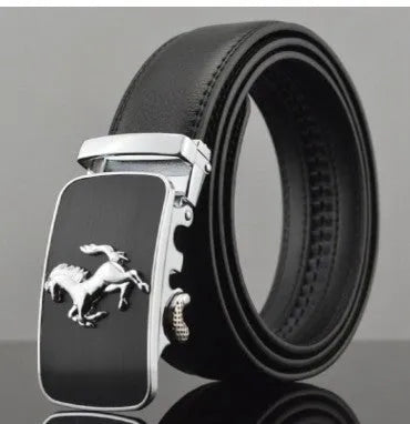 Men's automatic buckle leather belt in first layer cowhide with 3.5cm width and adjustable length