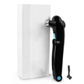 Black folding body electric shaver for dry hair removal on closed white background.
