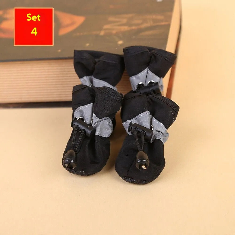 Cloth dog shoes with soft soles in multiple colours showing non-slip design and fleece lining option