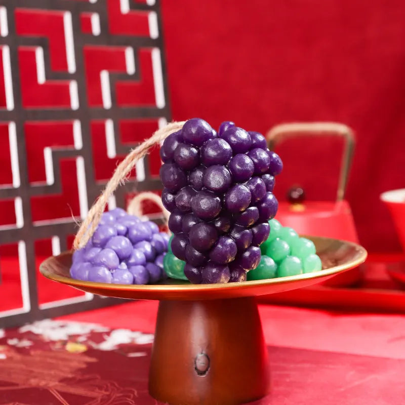 Purple and green grape cluster handmade soap bars showing grape design moulded into surface