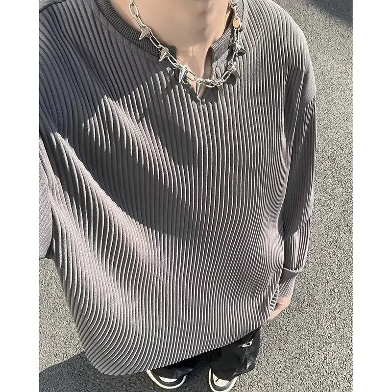 Plus size loose fit striped pullover sweater in black, grey or white.