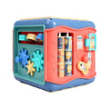 Baby hexahedron educational toy with six Montessori activity panels including bead maze and gear connections