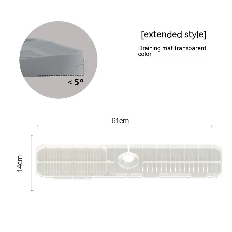 Silicone faucet splash guard pad in beige colour with sloped design and visible drain channels