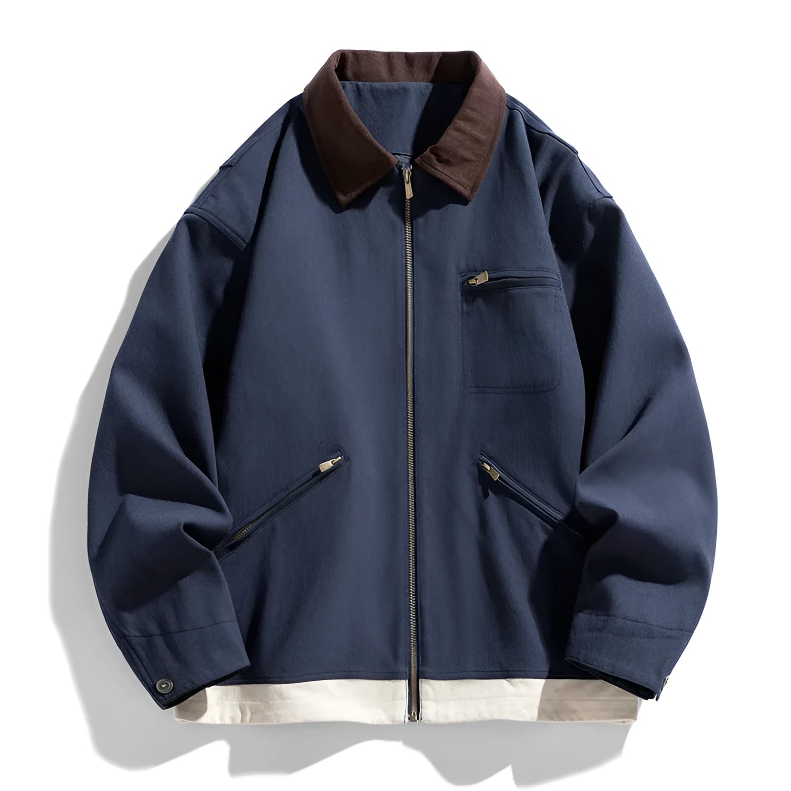 Men's Korean style loose fit jacket with contrast lapels in polyester fabric