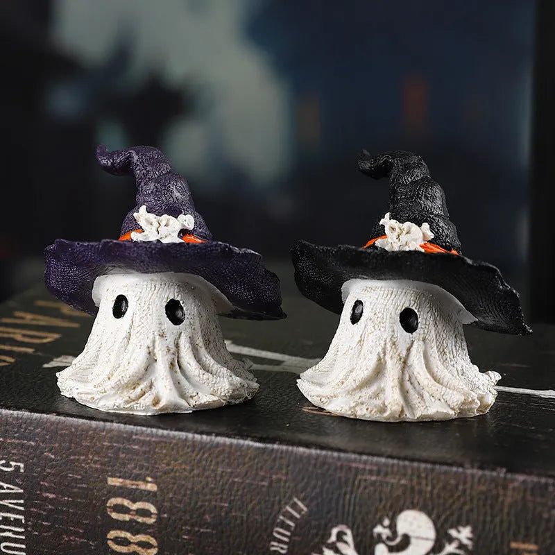 Resin wizard hat ghost ornament in purple or black colour for Halloween Christmas decoration