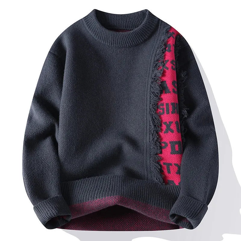 Men's loose fit knitted pullover jumper with ribbed hem in rabbit fur polyester fibre