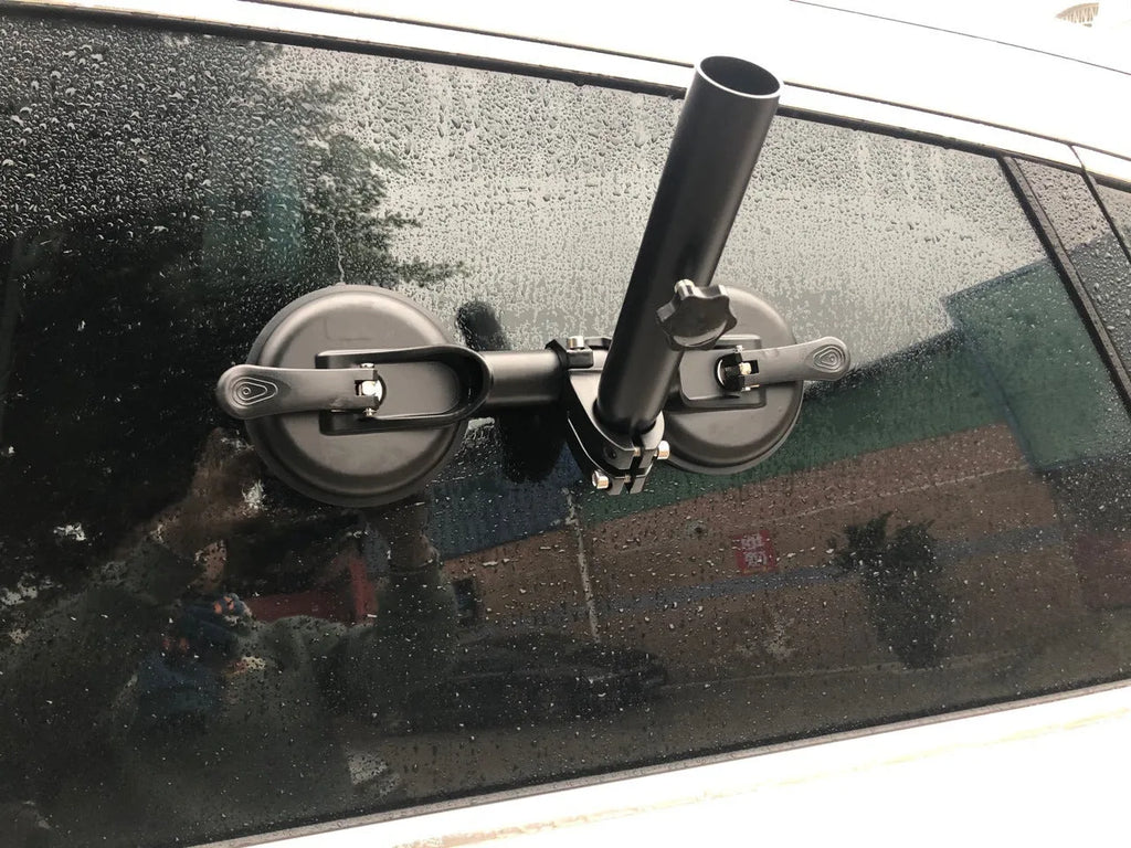 Black off-road car sucker base flagpole mount with ABS construction and glass sucker mechanism