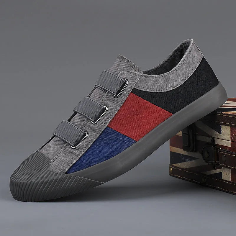 Men's low-top canvas sneakers with elastic band fastening in multiple colour options