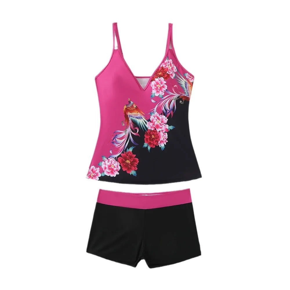 Plus size women's swimsuit set with cotton lining in black or rose red colours