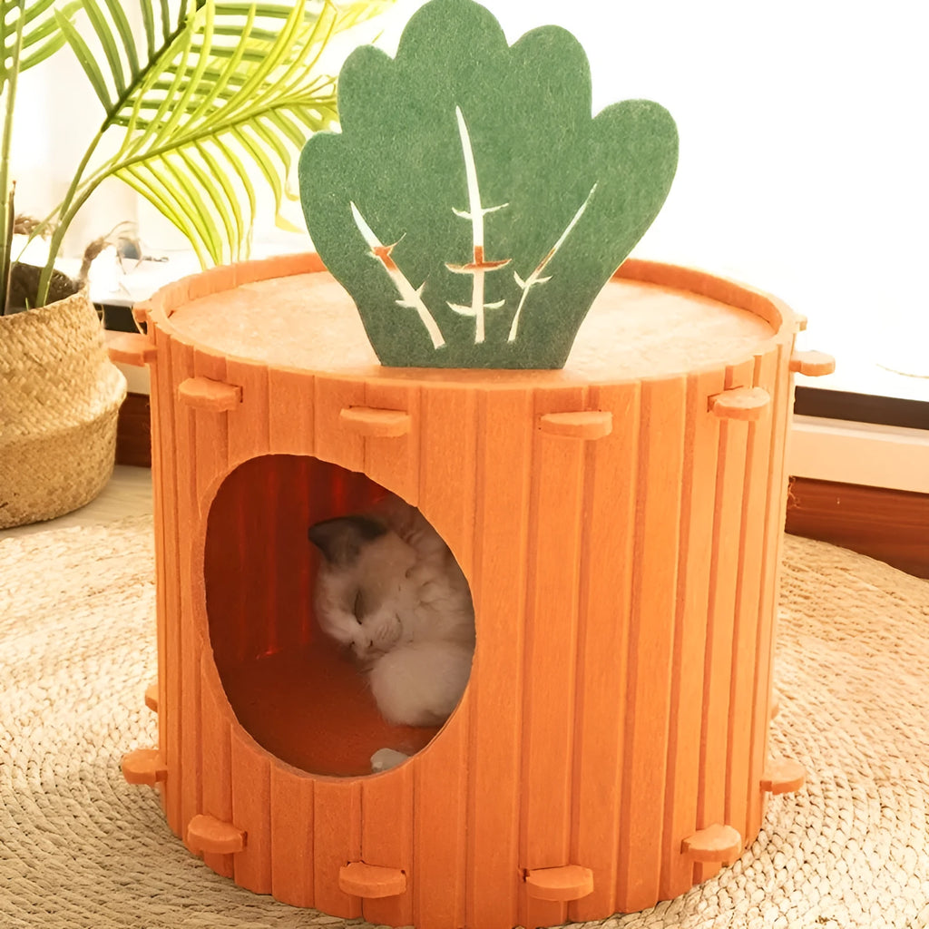 Semi-enclosed felt cat tunnel pet bed in medium and large size options.