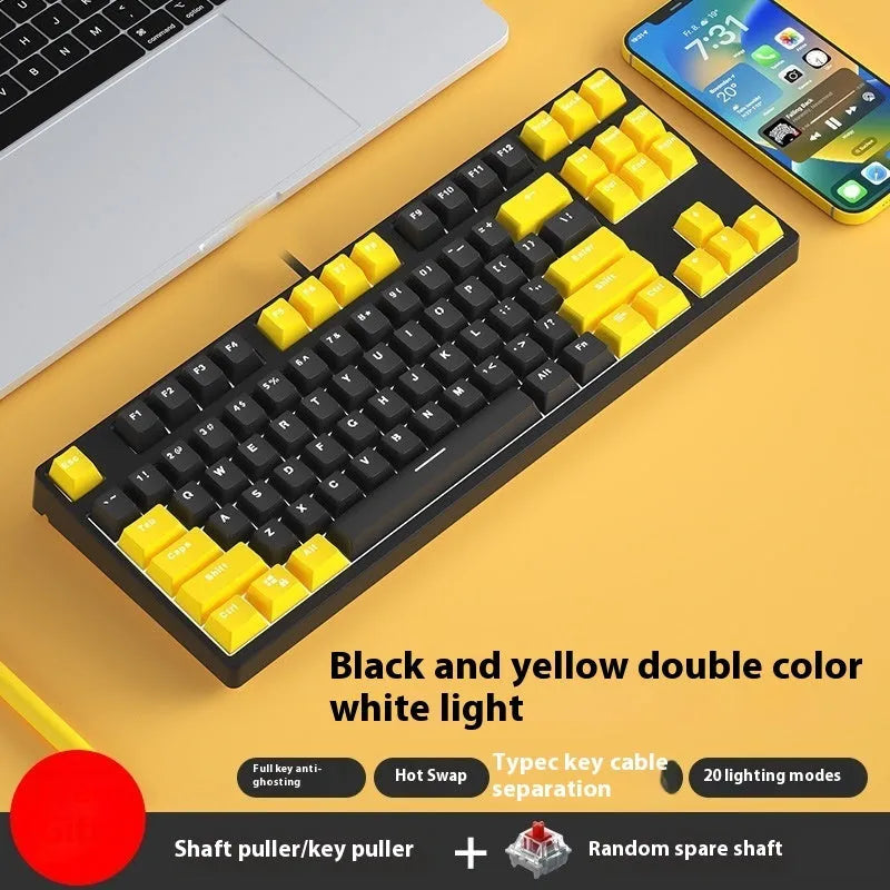 87-key wired mechanical keyboard with hot-swappable switches showing two-tone colour options