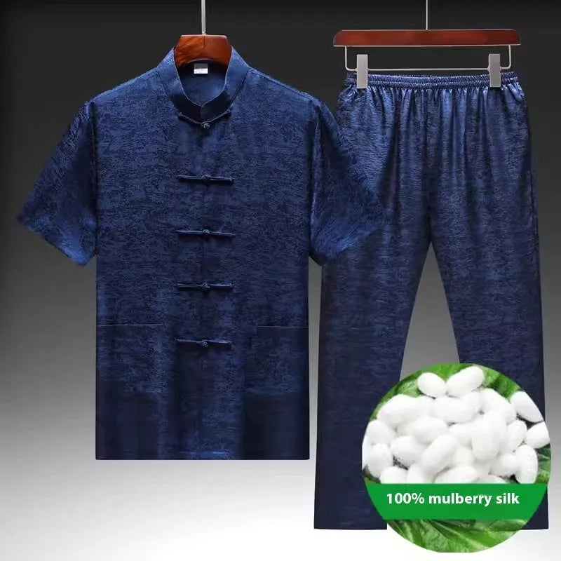 Men's Chinese style Tang suit in mulberry silk fabric available in multiple colours and sizes