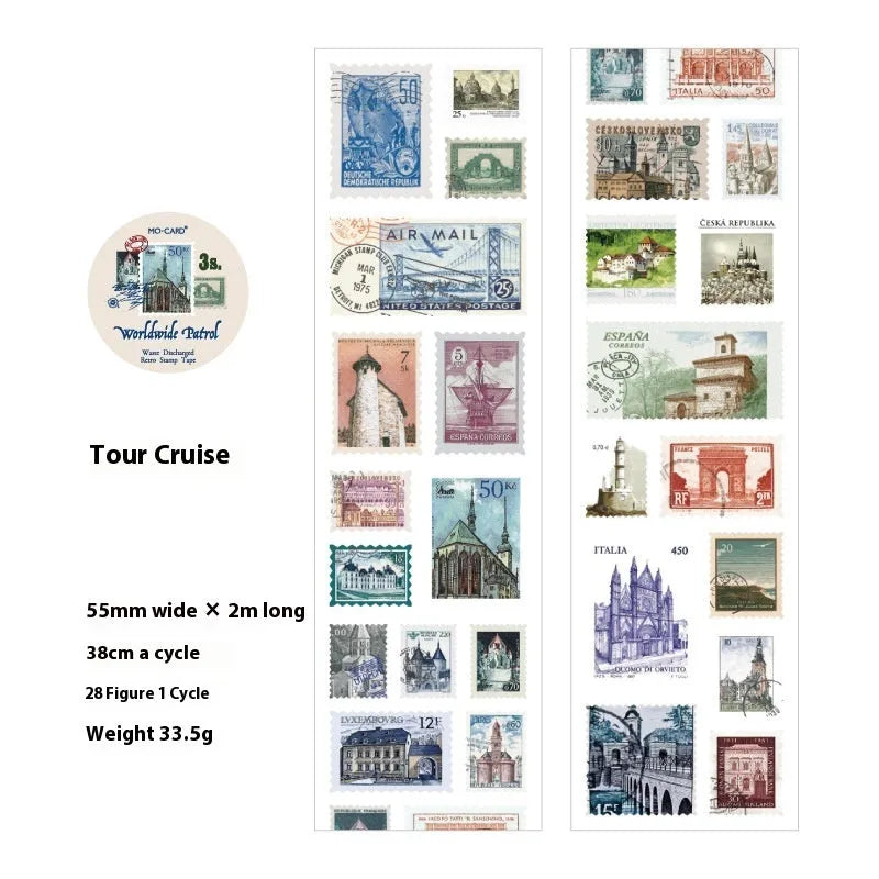 55mm wide retro journal stamp sticker roll showing butterfly design on coated paper