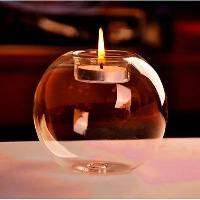 Handmade European hollow glass spherical candle holder in three size options