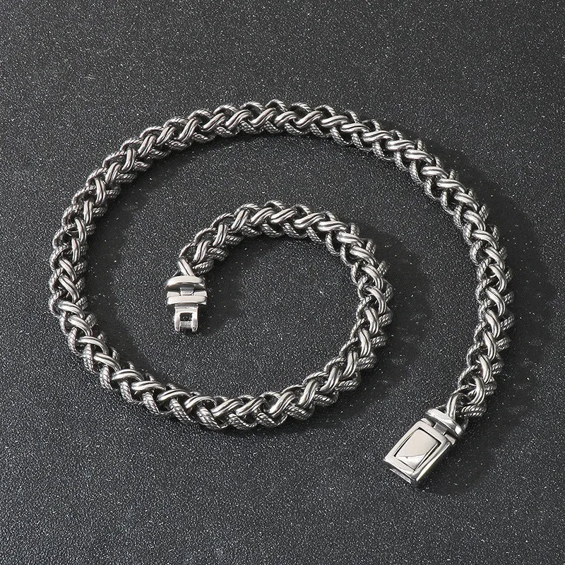 Men's titanium steel keel chain necklace in antique silver with geometric design and adjustable length