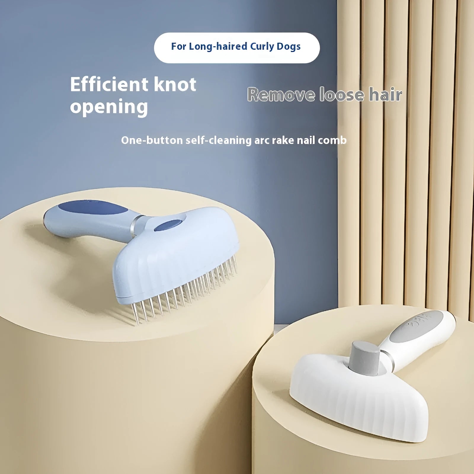 Azure light blue stainless steel double row dog grooming comb with ergonomic handle