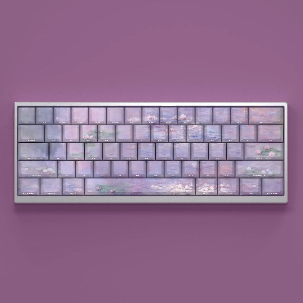 Wenshao Sleeping Lotus PBT keycap set with side-carved transparent characters, 130 keys for mechanical keyboards