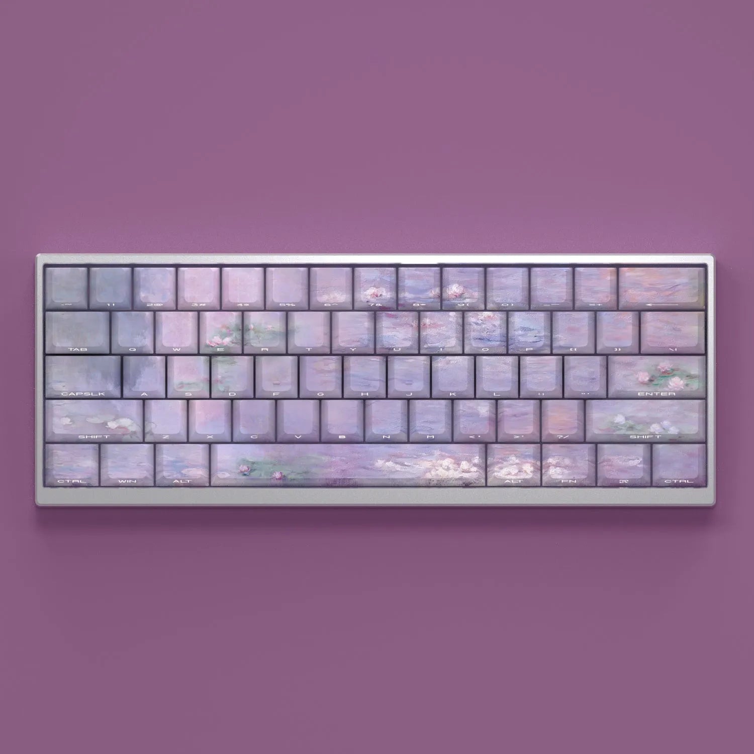 Wenshao Sleeping Lotus PBT keycap set with side-carved transparent characters, 130 keys for mechanical keyboards