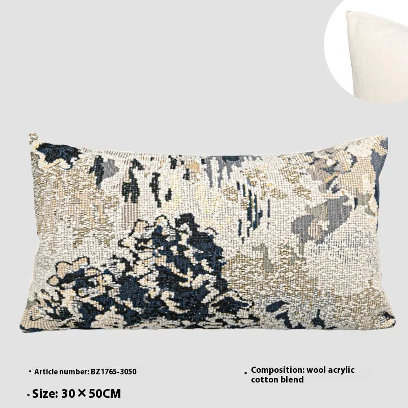 Chinese style blue floral decorative cushion pillow with feather velvet core in square and waist pillow sizes