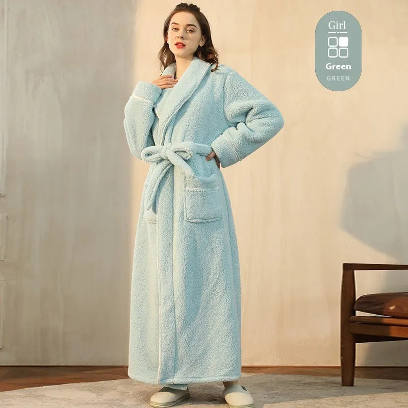 Thickened cotton velvet couple's bathrobe set in winter flannel fabric