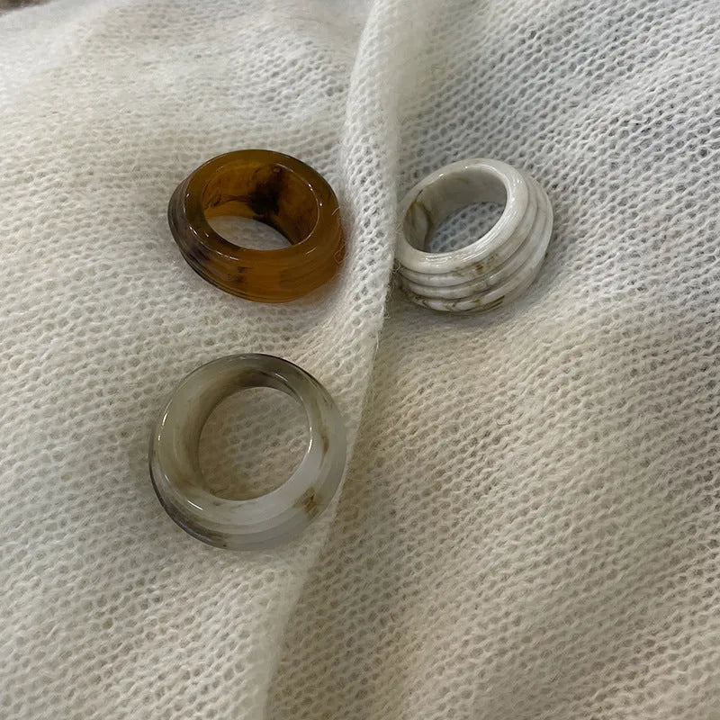 Chinese style irregular geometric resin ring in Maillard brown colour