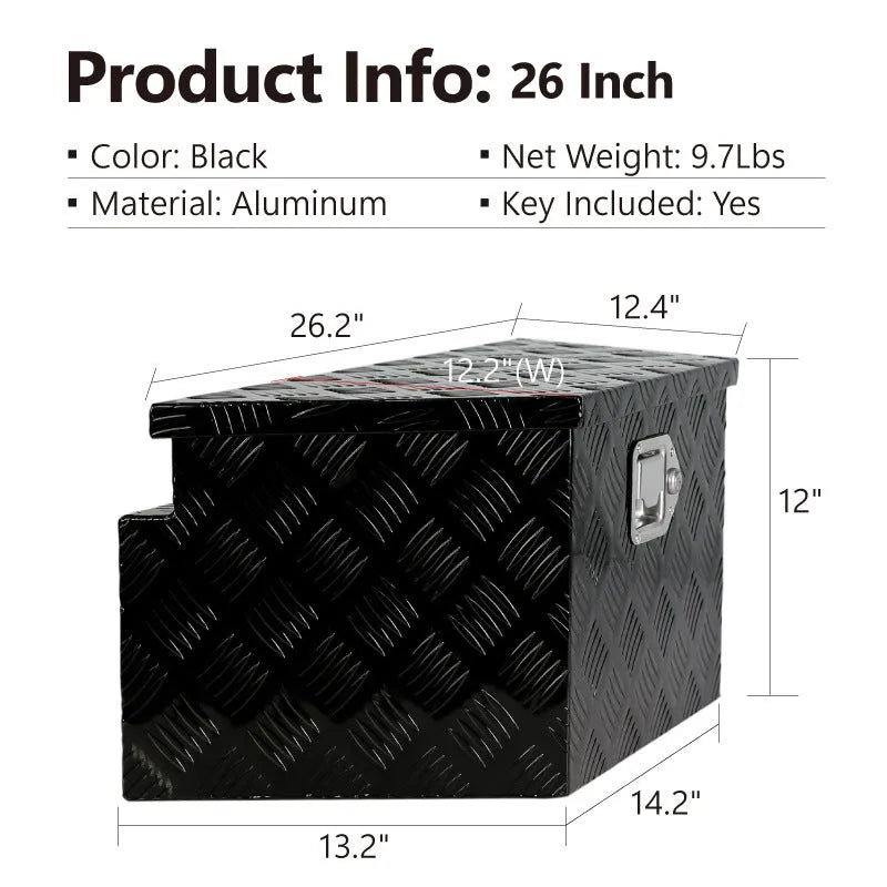 26-inch black aluminium alloy toolbox with T-casting construction