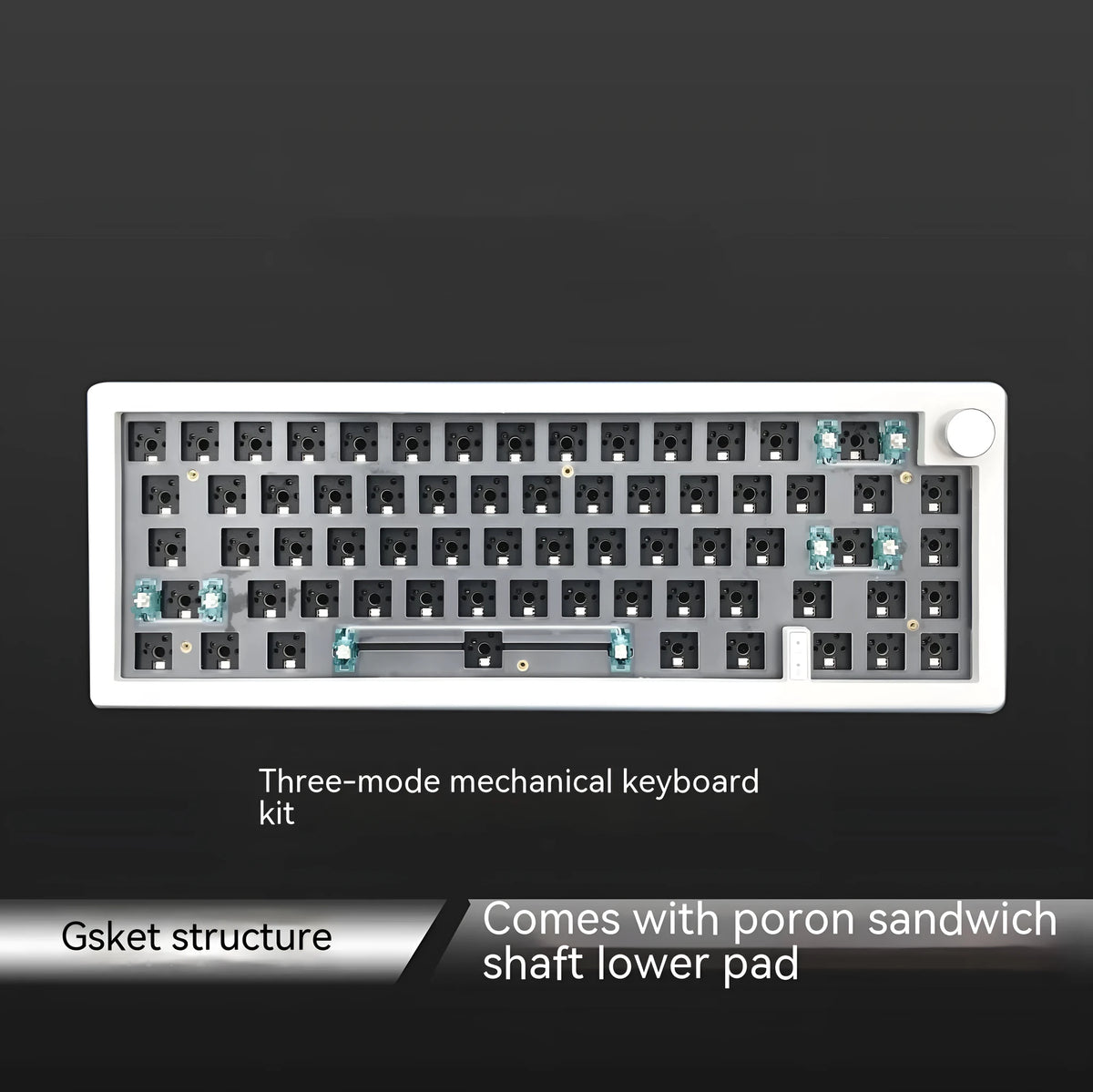 DIY mechanical keyboard kit with RGB backlit keys showing seven different colour options