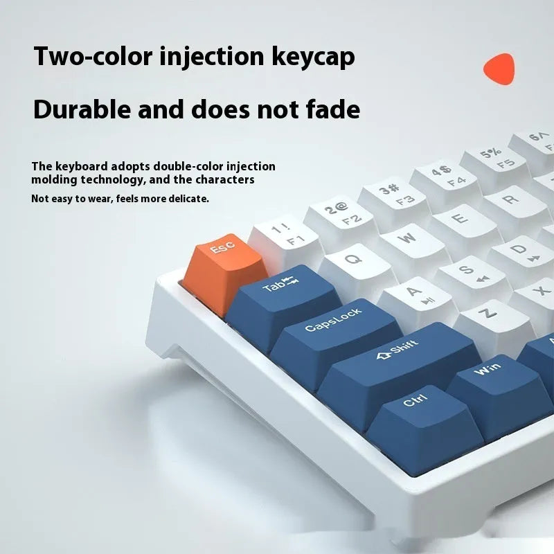 Bluish black 61-key mechanical keyboard with hot-swappable switches on desk