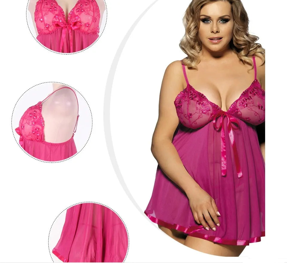 Women's seamless lace mesh sleepdress lingerie in purple, red, black, pink, and white colours
