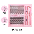 Set of DIY single cluster individual false eyelashes in natural thick mixed split type on a clear tray.