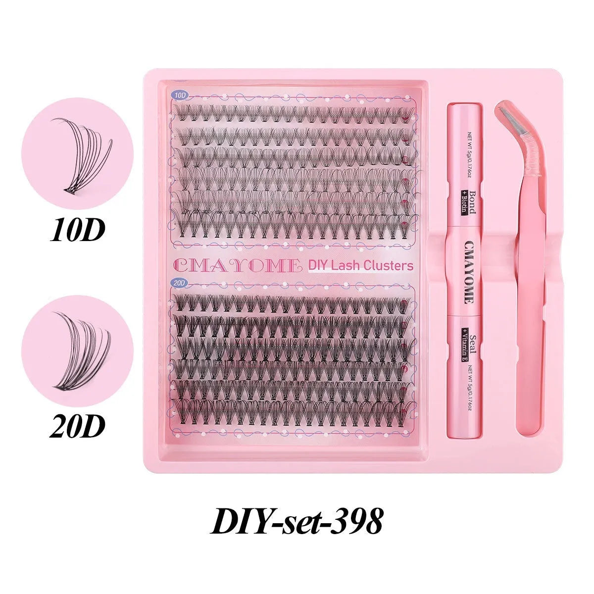 Set of DIY single cluster individual false eyelashes in natural thick mixed split type on a clear tray.